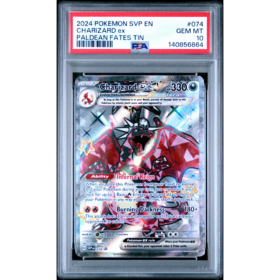 CHARIZARD ex #074 PALDEAN FATES TIN PSA 10 - Front