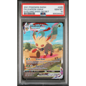 FA/LEAFEON VMAX #205 EVOLVING SKIES-SECRET PSA 10 - Front