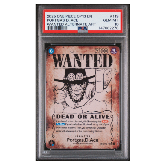 PORTGAS D. ACE #119 WANTED ALTERNATE ART PSA 10 - Front