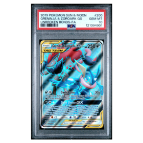 GRENINJA & ZOROARK GX #200 UNBROKEN BONDS-FA PSA 10 - Front