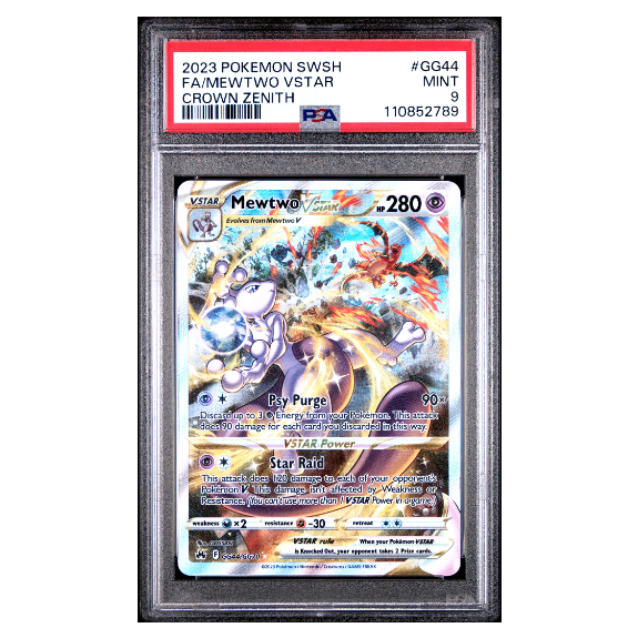 FA/MEWTWO VSTAR #GG44 CROWN ZENITH PSA 9 - Front