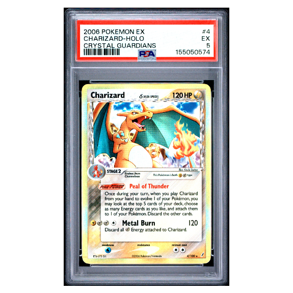 CHARIZARD-HOLO #4 CRYSTAL GUARDIANS PSA 5 - Front