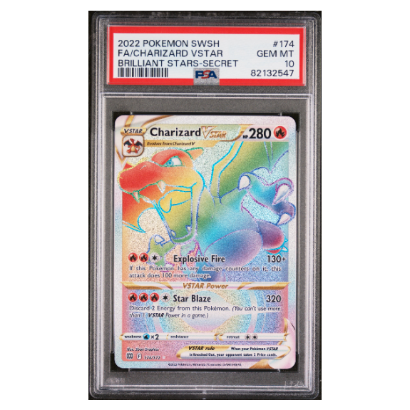 FA/CHARIZARD VSTAR #174 BRILLIANT STARS-SECRET PSA 10 - Front