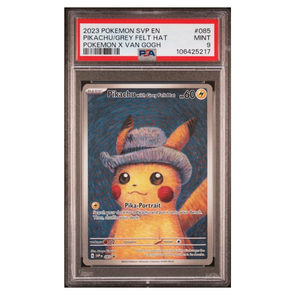 PIKACHU/GREY FELT HAT #085 POKEMON X VAN GOGH PSA 9 - Front