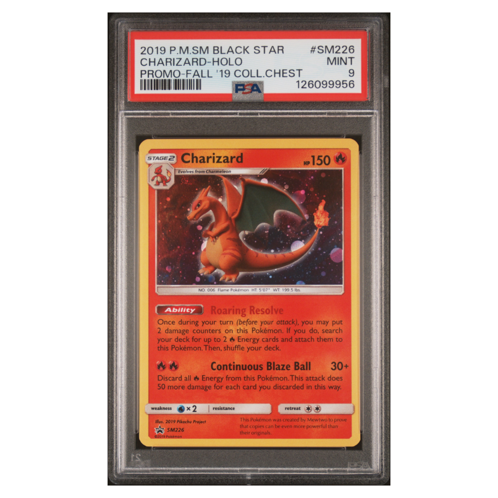 CHARIZARD-HOLO #SM226 PROMO-FALL '19 COLL.CHEST PSA 9 - Front