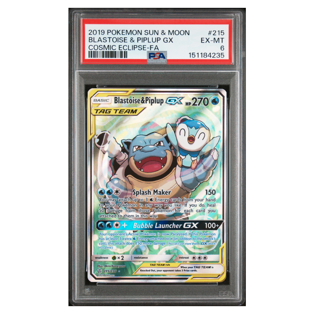 BLASTOISE & PIPLUP GX #215 COSMIC ECLIPSE-FA PSA 6 - Front