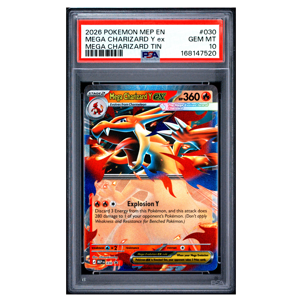 MEGA CHARIZARD Y ex #030 MEGA CHARIZARD TIN PSA 10 - Front