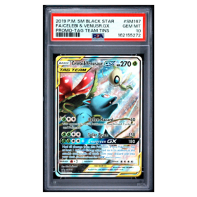 FA/CELEBI & VENUSR.GX #SM167 PROMO-TAG TEAM TINS PSA 10 - Front