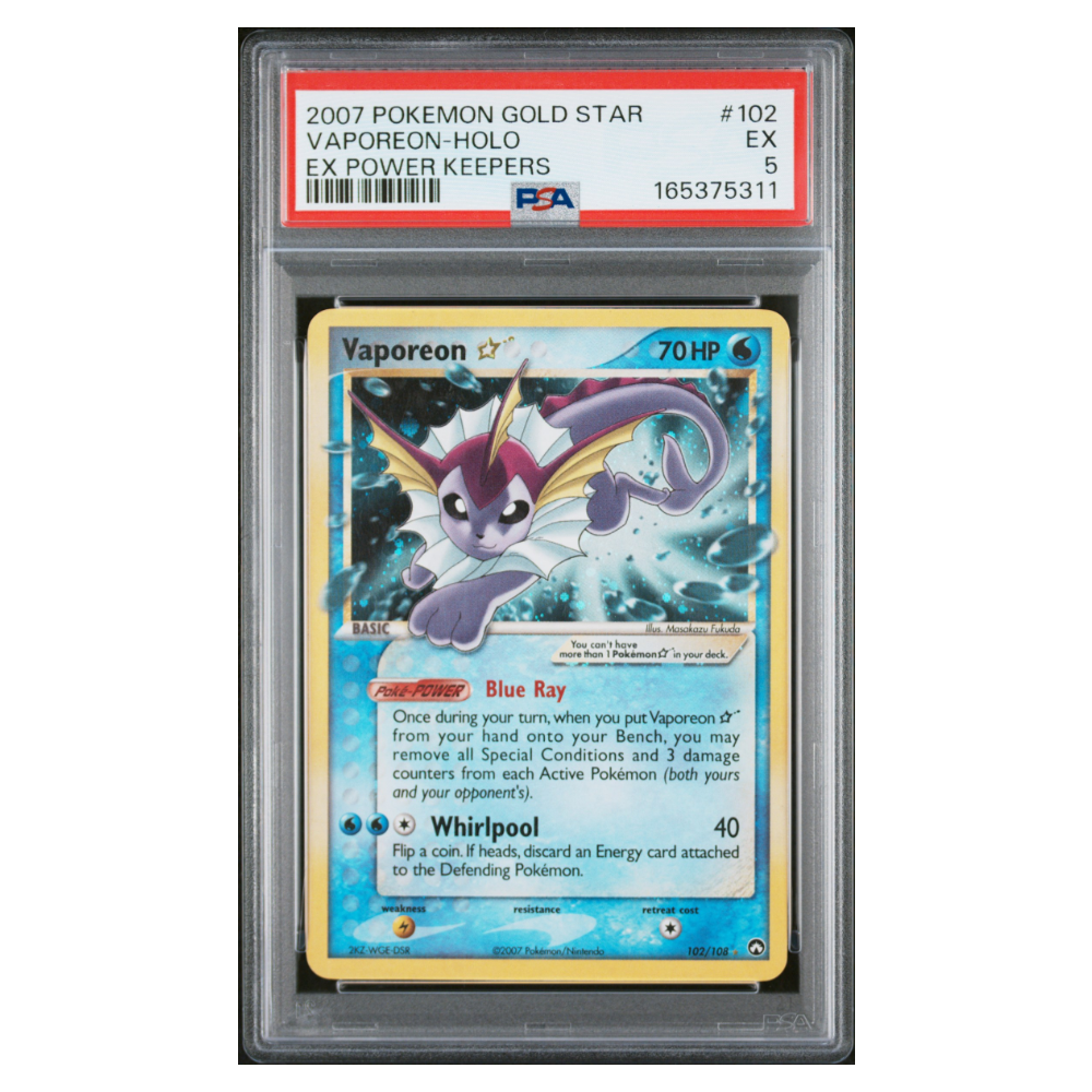 VAPOREON-HOLO #102 EX POWER KEEPERS PSA 5 - Front