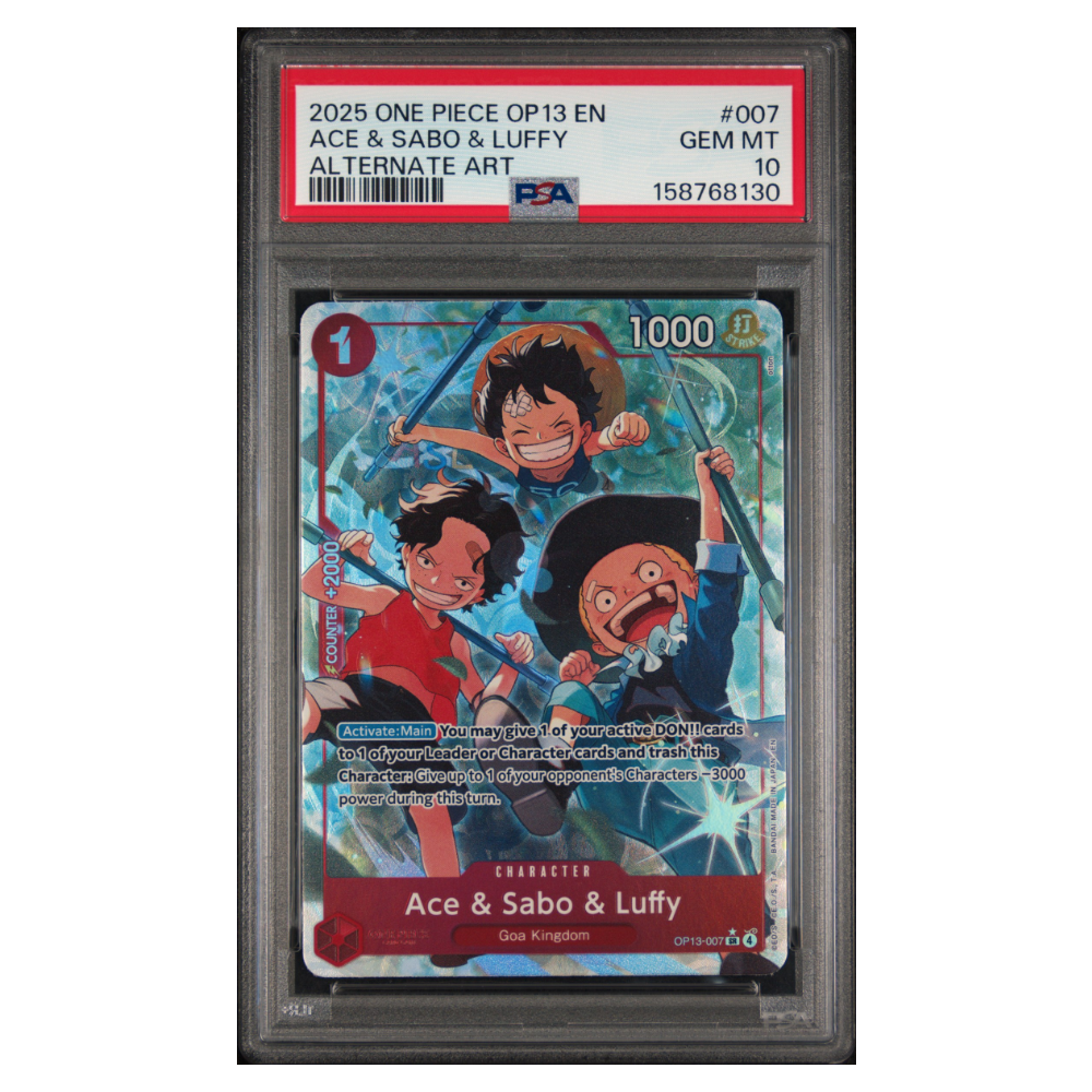 ACE & SABO & LUFFY #007 ALTERNATE ART PSA 10 - Front