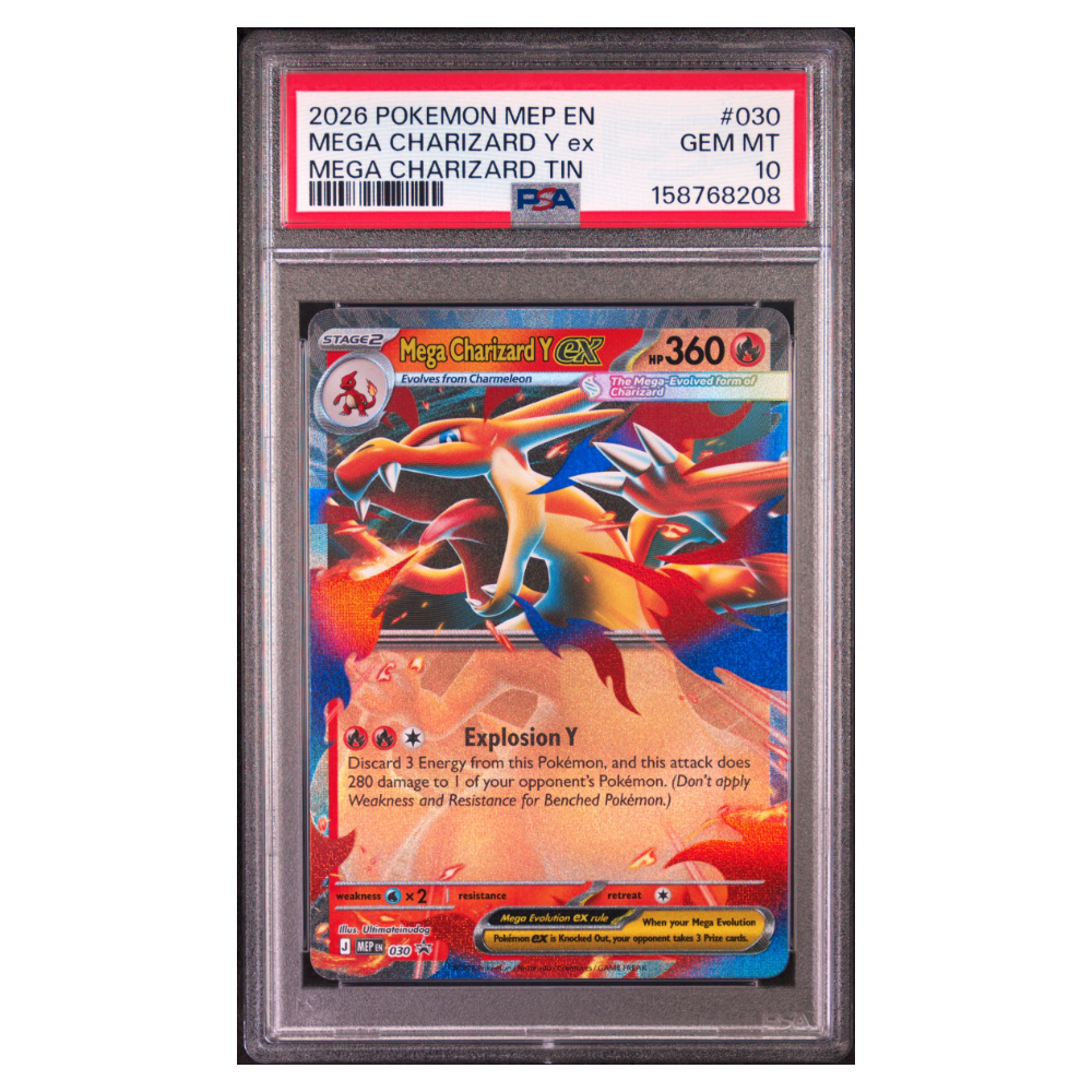MEGA CHARIZARD Y ex #030 MEGA CHARIZARD TIN PSA 10 - Front